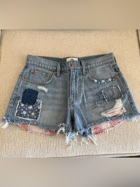 Lucky Brand Light Blue Distressed Denim Shorts with Floral Patches